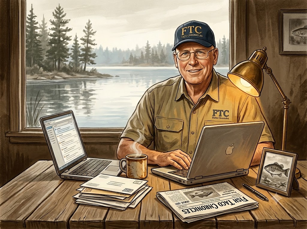Shawn Arnold at his desk answering reader mail